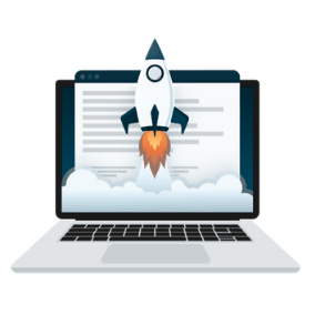 Laptop with a rocket launching