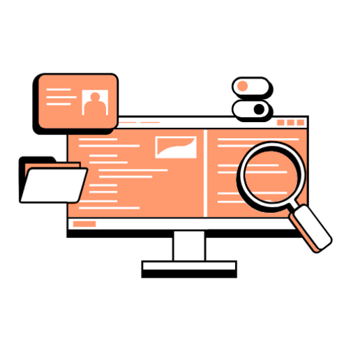 Monitor with a magnifying glass over a dashboard