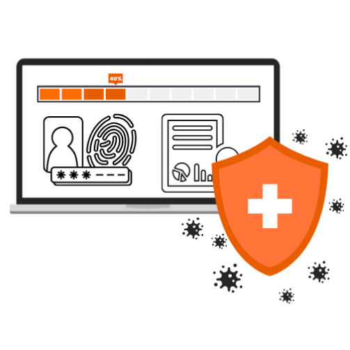 Security scan illustration with a shield